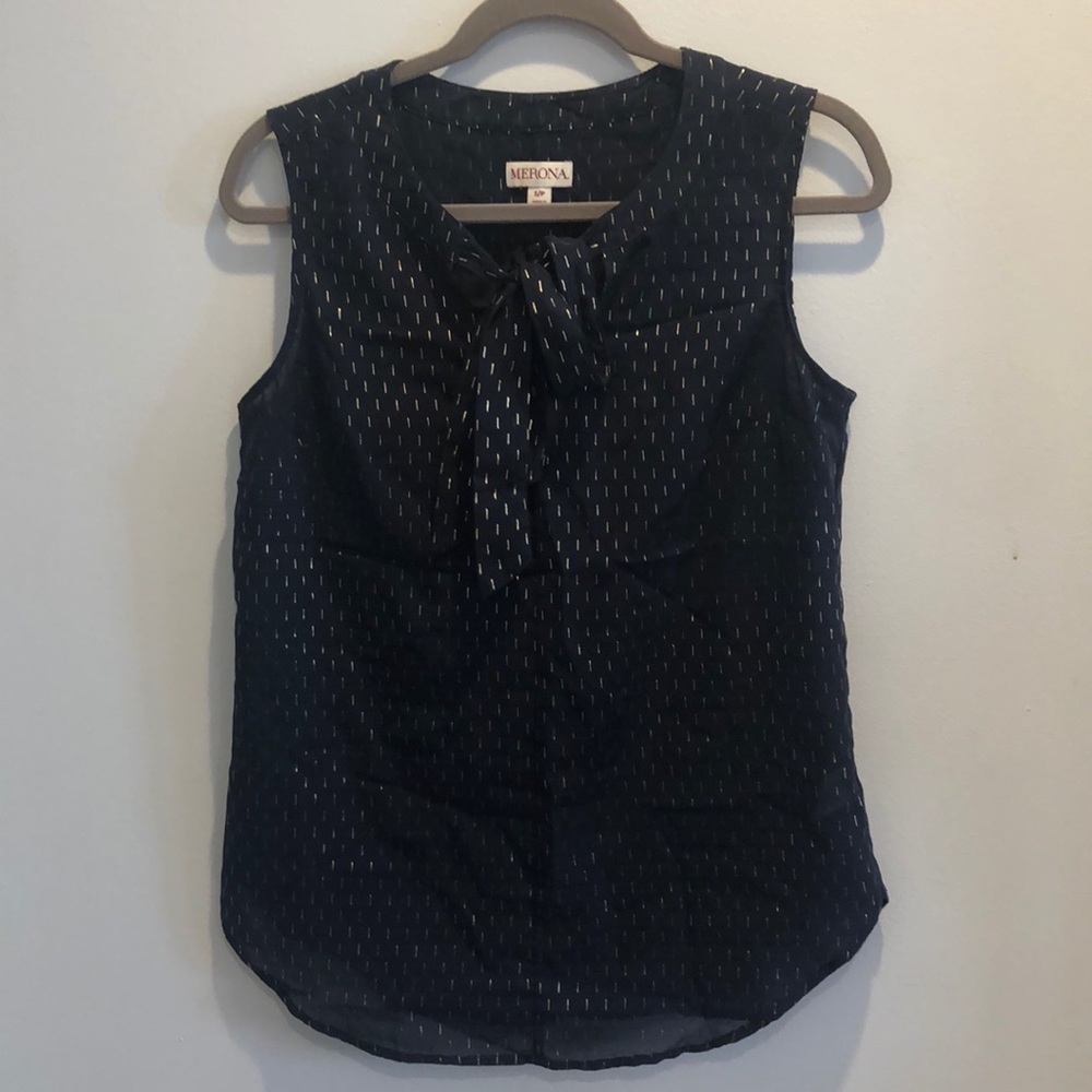 Navy/gold sheer dress top